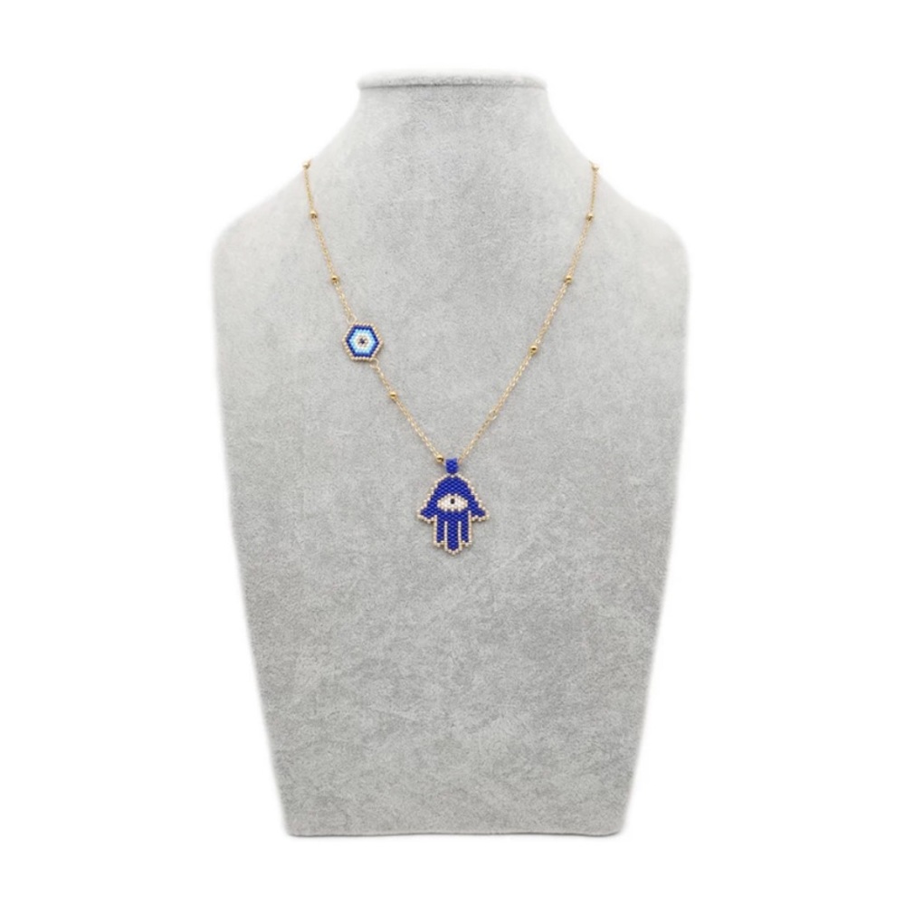 Blue Hamsa Evil Eye necklace